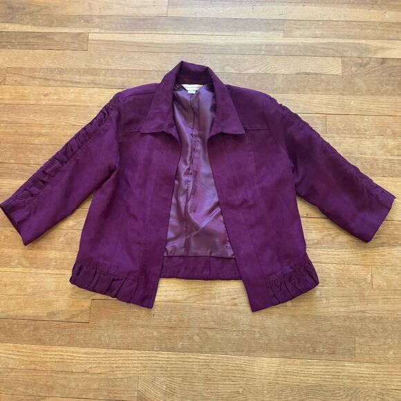 Christopher & Banks purple faux suede 3/4 sleeve open front jacket size M
 b36 - Picture 1 of 4